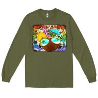 Army Green coconut drink with sunglasses Long Sleeve Tee - Jasminsmagicworld