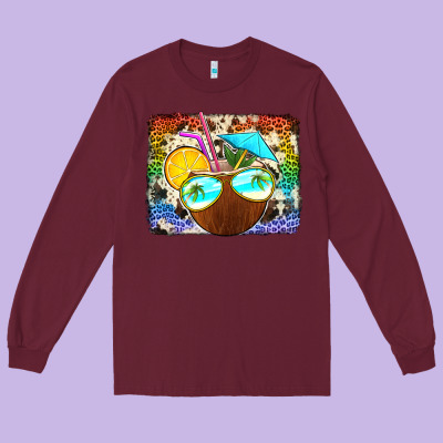 Coconut Drink With Sunglasses Long Sleeve Tee Designed By Jasminsmagicworld