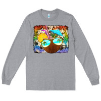 Heather Grey coconut drink with sunglasses Long Sleeve Tee - Jasminsmagicworld