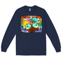 Navy coconut drink with sunglasses Long Sleeve Tee - Jasminsmagicworld