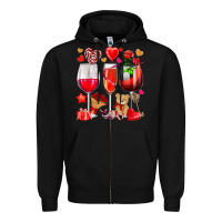 Black valentines day wine glasses Zipper Hoodie - NancyCooperArtShop