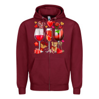 Burgundy valentines day wine glasses Zipper Hoodie - NancyCooperArtShop
