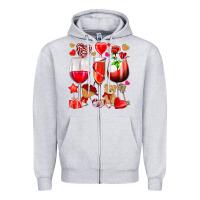 Heather Grey valentines day wine glasses Zipper Hoodie - NancyCooperArtShop