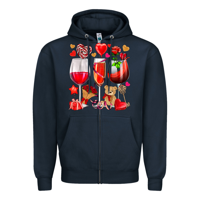 Valentines Day Wine Glasses Zipper Hoodie by NancyCooperArtShop | Teevron