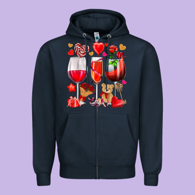 Valentines Day Wine Glasses Zipper Hoodie Designed By Nancycooperartshop