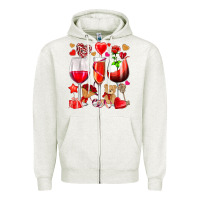 Oatmeal Heather valentines day wine glasses Zipper Hoodie - NancyCooperArtShop