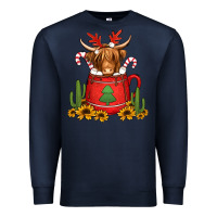 Navy hot coco christmas highland cow Premium Sweatshirt - Jasminsmagicworld