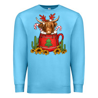 Ocean Blue hot coco christmas highland cow Premium Sweatshirt - Jasminsmagicworld