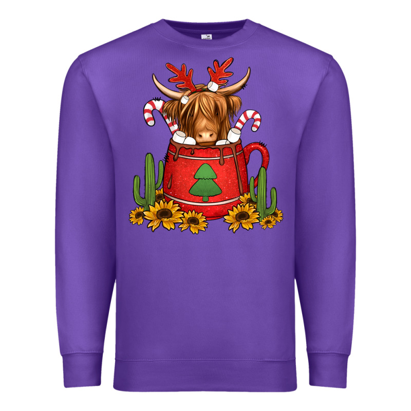 Hot Coco Christmas Highland Cow Premium Sweatshirt by Jasminsmagicworld | Teevron