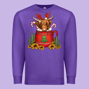 Hot Coco Christmas Highland Cow Premium Sweatshirt Designed By Jasminsmagicworld
