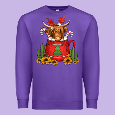Hot Coco Christmas Highland Cow Premium Sweatshirt Designed By Jasminsmagicworld