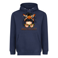 Navy Hair stylist messy bun Heavyweight Hoodie - BarkalooDesign