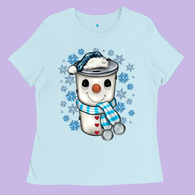 Snowman Coffee Cup Ladies Tee Designed By Jahusdesignshop