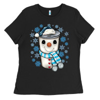 Black snowman coffee cup Ladies Tee - JahusDesignShop