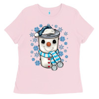 Bubblegum Pink snowman coffee cup Ladies Tee - JahusDesignShop