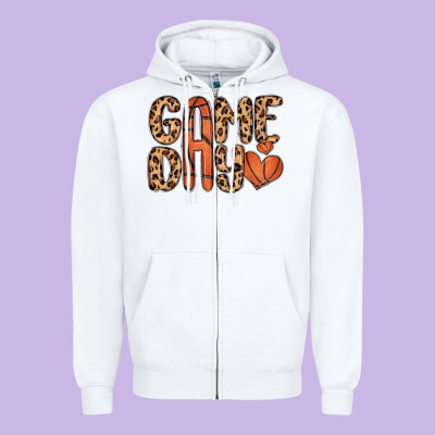 Game Day Basketball Zipper Hoodie Designed By Maliassmallbusiness