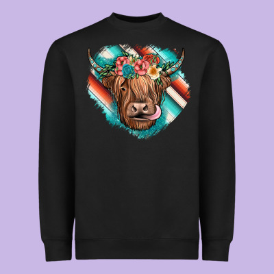 Highland Cow Serape Heavyweight Sweatshirt Designed By Jahusdesignshop