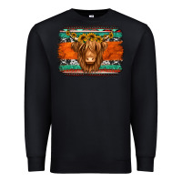 Black highland cow western background Premium Sweatshirt - Jasminsmagicworld