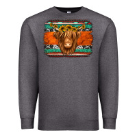 Charcoal Heather highland cow western background Premium Sweatshirt - Jasminsmagicworld