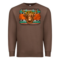 Chestnut highland cow western background Premium Sweatshirt - Jasminsmagicworld