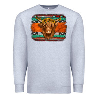 Heather Grey highland cow western background Premium Sweatshirt - Jasminsmagicworld