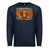Navy highland cow western background Premium Sweatshirt - Jasminsmagicworld