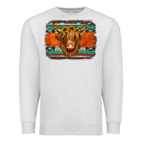 Oatmeal Heather highland cow western background Premium Sweatshirt - Jasminsmagicworld