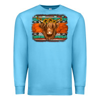 Ocean Blue highland cow western background Premium Sweatshirt - Jasminsmagicworld