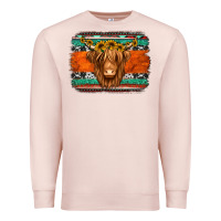 Pale Pink highland cow western background Premium Sweatshirt - Jasminsmagicworld
