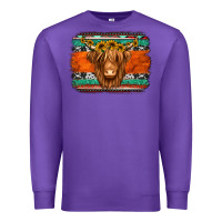 Purple highland cow western background Premium Sweatshirt - Jasminsmagicworld