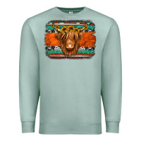Seafoam highland cow western background Premium Sweatshirt - Jasminsmagicworld