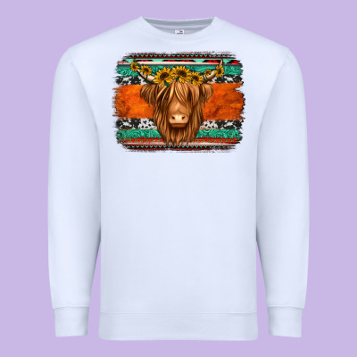 Highland Cow Western Background Premium Sweatshirt Designed By Jasminsmagicworld