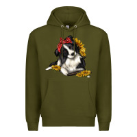 Army Green border collie with bandanna Premium Hoodie - texasbilliewilder
