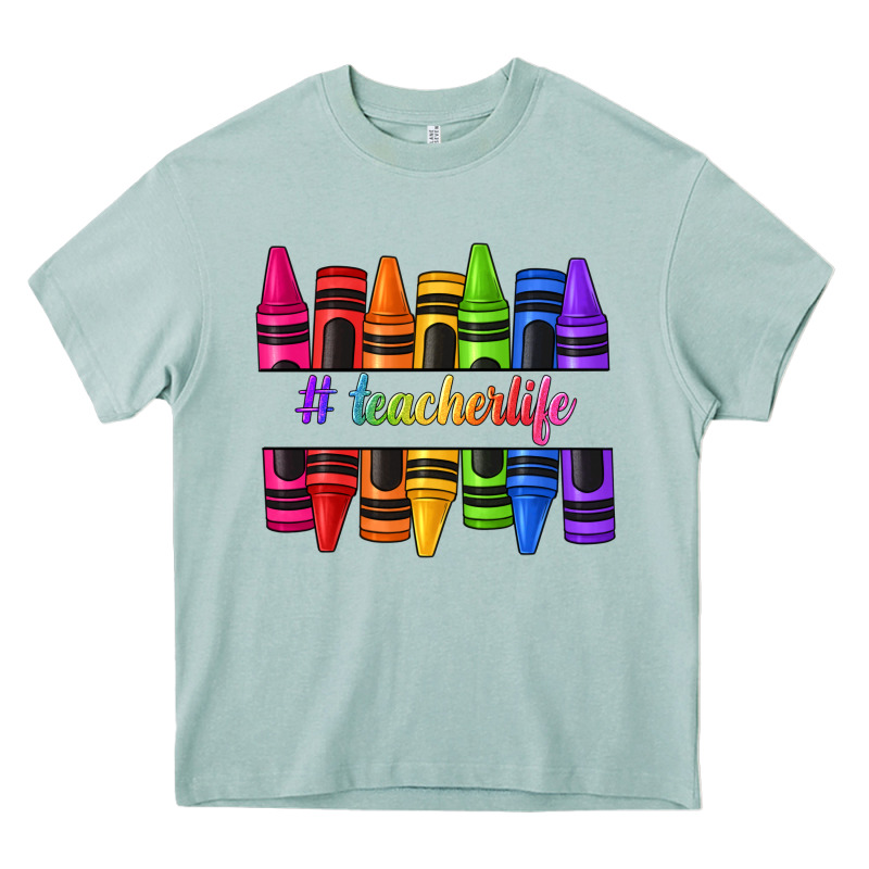 Teacher Life Crayons Heavy Core Tee by texasbilliewilder | Teevron