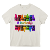 Cream teacher life crayons Heavy Core Tee - texasbilliewilder