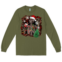 Army Green Skeleton with coffee cup Christmas Long Sleeve Tee - NancyCooperArtShop