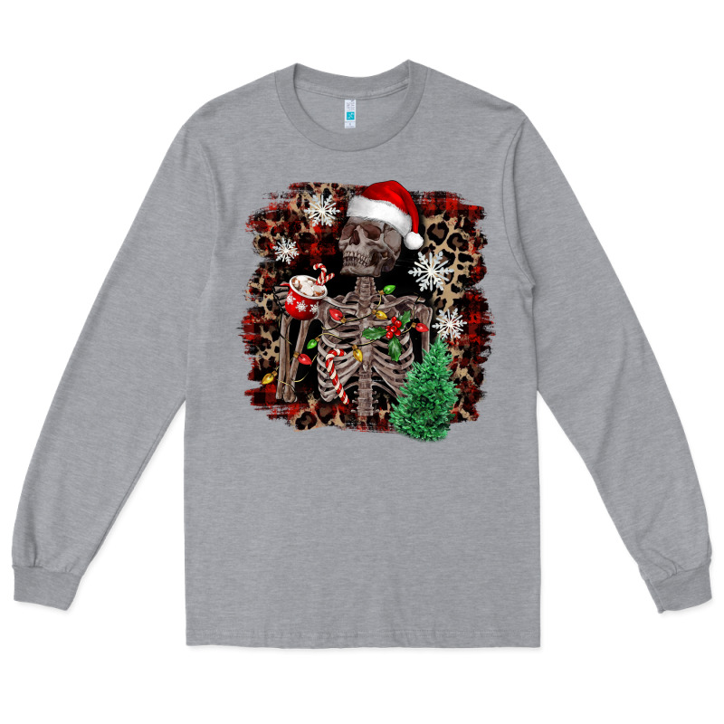 Skeleton With Coffee Cup Christmas Long Sleeve Tee by NancyCooperArtShop | Teevron