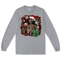 Heather Grey Skeleton with coffee cup Christmas Long Sleeve Tee - NancyCooperArtShop