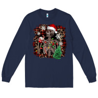 Navy Skeleton with coffee cup Christmas Long Sleeve Tee - NancyCooperArtShop