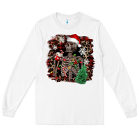 White Skeleton with coffee cup Christmas Long Sleeve Tee - NancyCooperArtShop