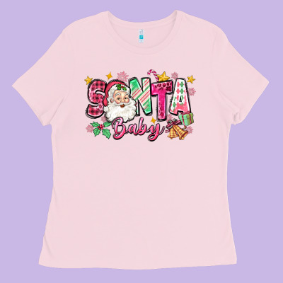 Pink Santa Baby Christmas Ladies Tee Designed By Zillion Design Studio