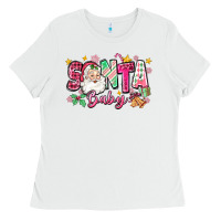 White pink santa baby christmas Ladies Tee - Zillion Design Studio