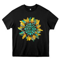 Black sunflower with gemstone and cowhide Heavy Core Tee - Artiststas
