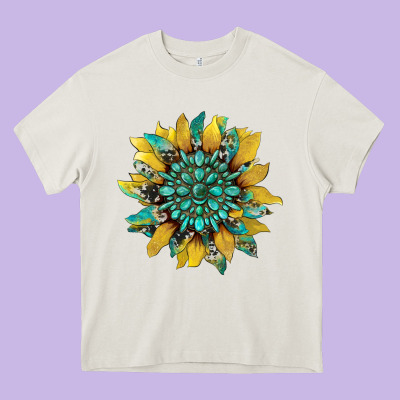 Sunflower With Gemstone And Cowhide Heavy Core Tee Designed By Artiststas