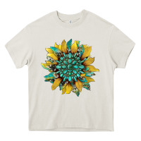 Cream sunflower with gemstone and cowhide Heavy Core Tee - Artiststas