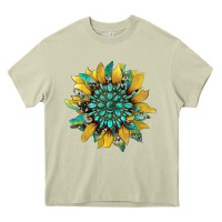 Mossy sunflower with gemstone and cowhide Heavy Core Tee - Artiststas