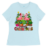 Baby Blue merry christmas flamingo Ladies Tee - Zillion Design Studio