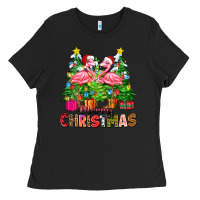 Black merry christmas flamingo Ladies Tee - Zillion Design Studio