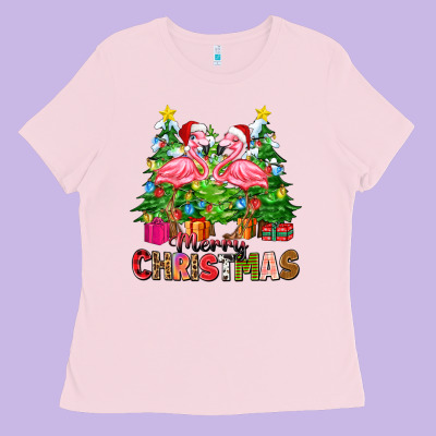 Merry Christmas Flamingo Ladies Tee Designed By Zillion Design Studio