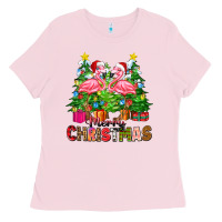 Bubblegum Pink merry christmas flamingo Ladies Tee - Zillion Design Studio